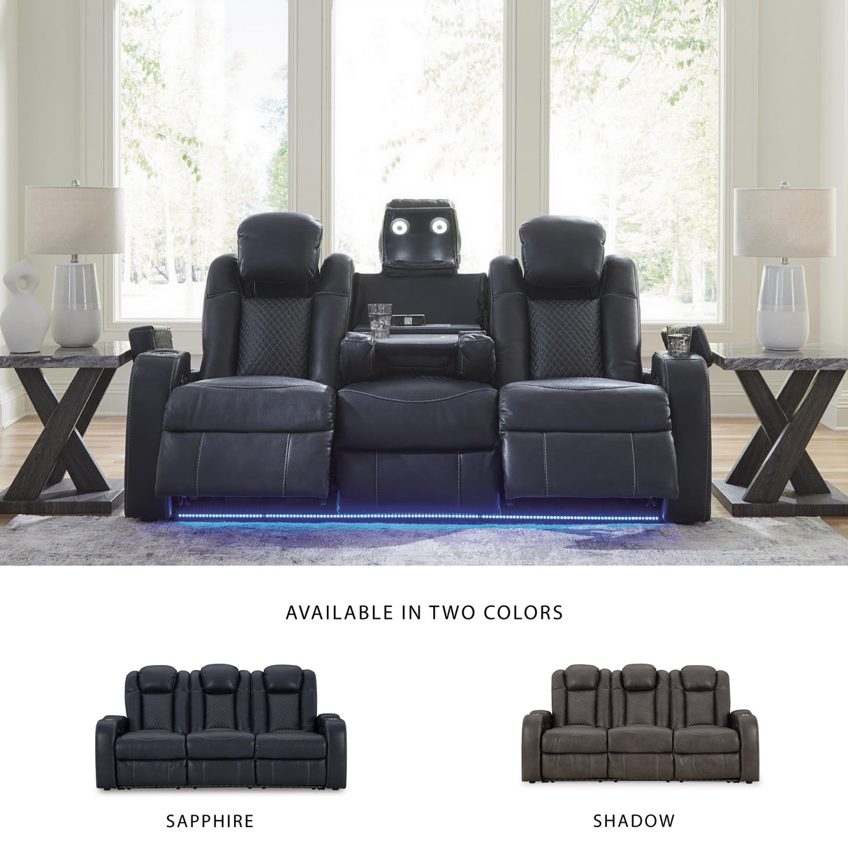Signature Design by Ashley Fyne-Dyme Contemporary Power Reclining Sofa with USB Charging Ports and Adjustable Headrest, Blue Signature Design by Ashley