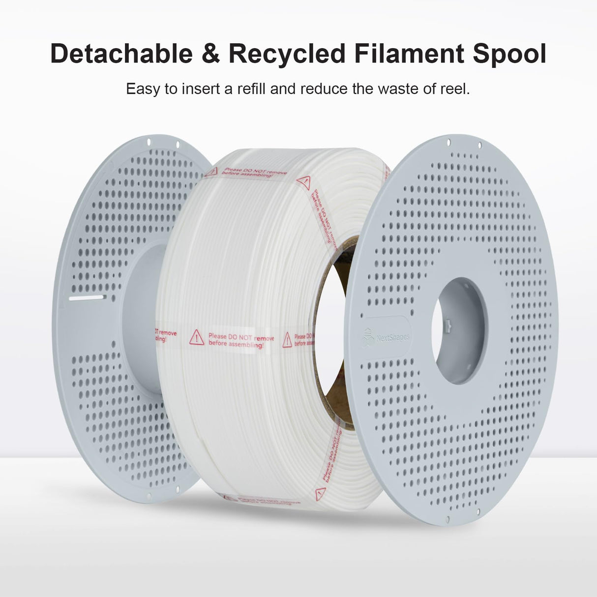 NextShapes Standard PLA 1.75mm with Reusable Spool Set, Detachable & Easy to Use, Neatly Wound & High Speed 3D Printing Filament for Most FDM 3D Printers (White, 1000g) NextShapes
