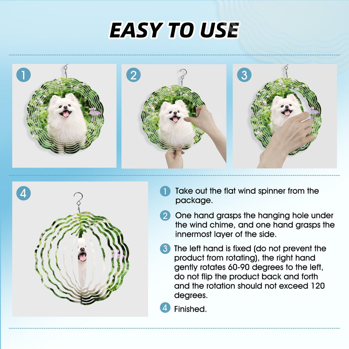 Sublimation Wind Spinner Blanks 8 Inch 4 Pack Wind Spinners Sublimation Blanks with Crystal Pendant Aluminum Metal Wind Spinners for Yard Garden Indoor Outdoor Window Porch Decoration(Round CHONOVO