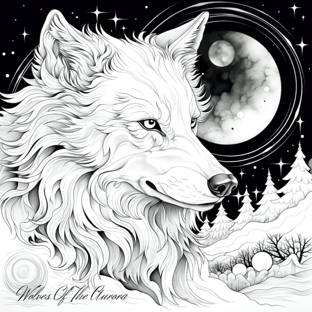 Wolves Of The Aurora: A Fantasy Coloring Book About Wolves Majosta