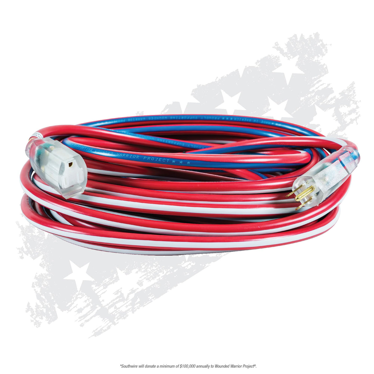 Southwire Heavy Duty Extension Cord, 50Ft, 12 Gauge, 3 Conductor, Outdoor Cord, Lighted End, SJTW, Red/White/Blue, 2548SWUSA1 Southwire