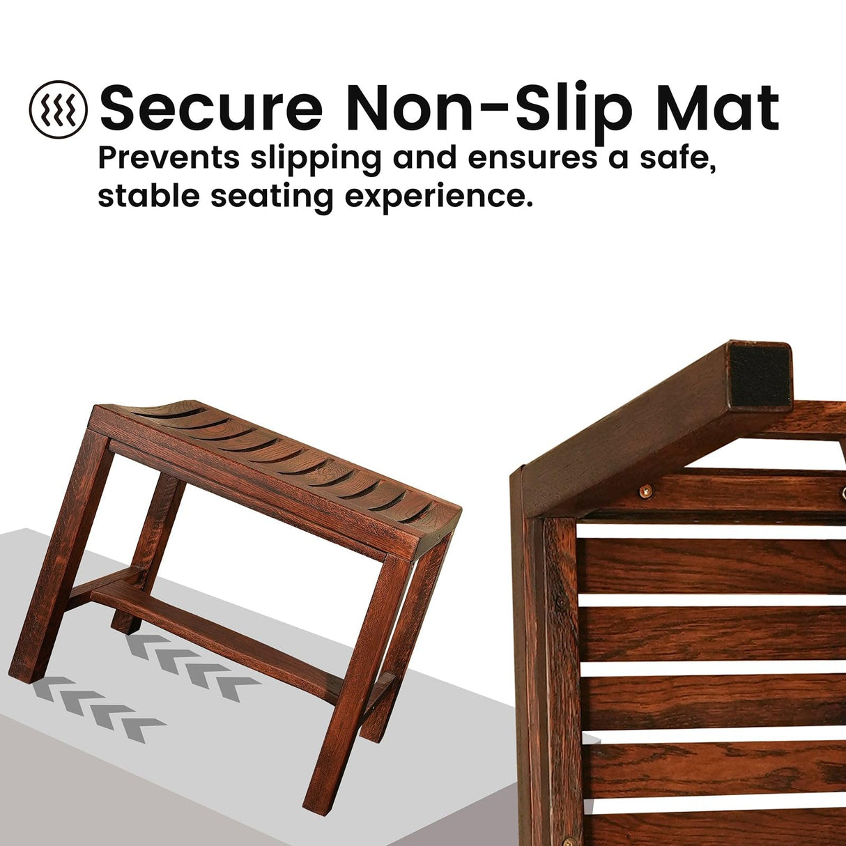 CONSDAN Wood Shower Bench, Extra Large Capacity, USA Solid Oak, Waterproof Finish, Durable Wood Shower Stool, Ideal for Bathroom Spa Outdoor, Dark Oak CONSDAN