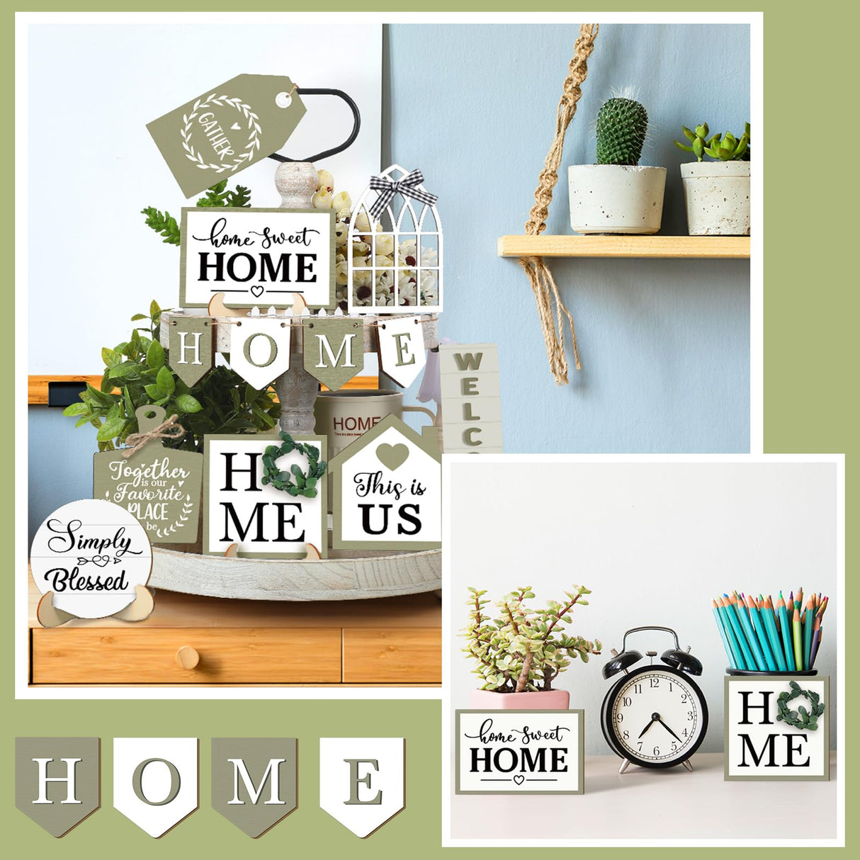 Purpeak 13 Farmhouse Tiered Tray Decor Set Sweet Home Tiered Tray Decorations Home Rustic Wooden Signs Decorative Farmhouse Kitchen Table Decor for Dining Room Country Summer Shelf Centerpiece Gift Purpeak