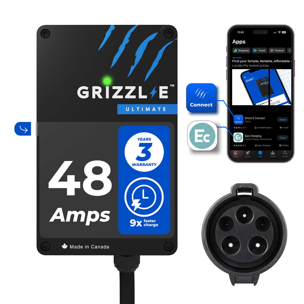 Grizzl-E 48A Ultimate Level 2 Fast Electric Vehicle (EV) Charger, UL Tested and Certified, Metal Case, Indoor/Outdoor Electric Car Fast Charging Station, Hardwired, Classic Black, J1772 Grizzl-E