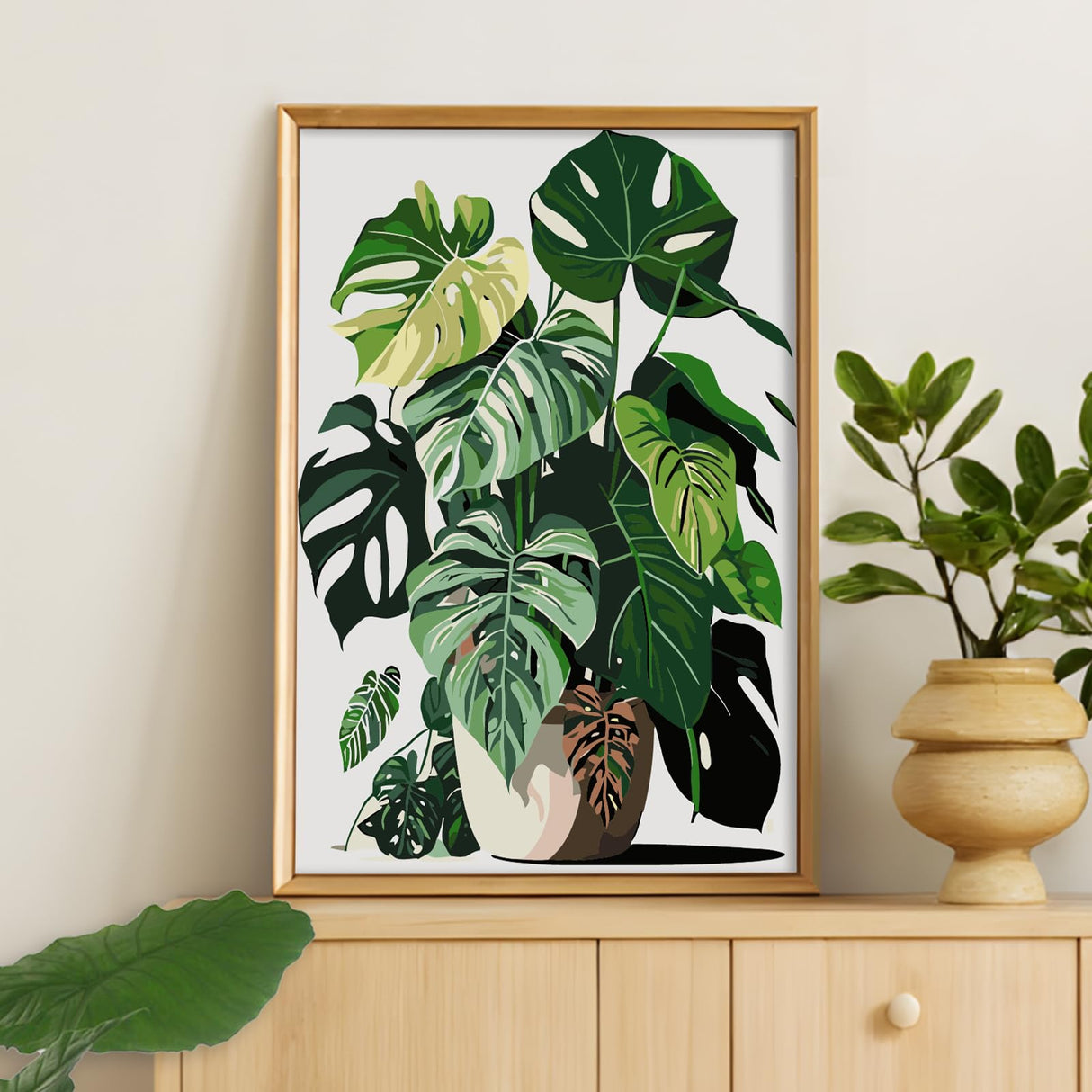 Camocin Framed Paint by Numbers Kit for Adults Beginner & Kids Ages 10-13, Plants Easy Paint by Numbers with Frame, Green Plants Acrylic Adult Painting by Number Kits on Canvas Framed 8 x 12 Inch Camocin