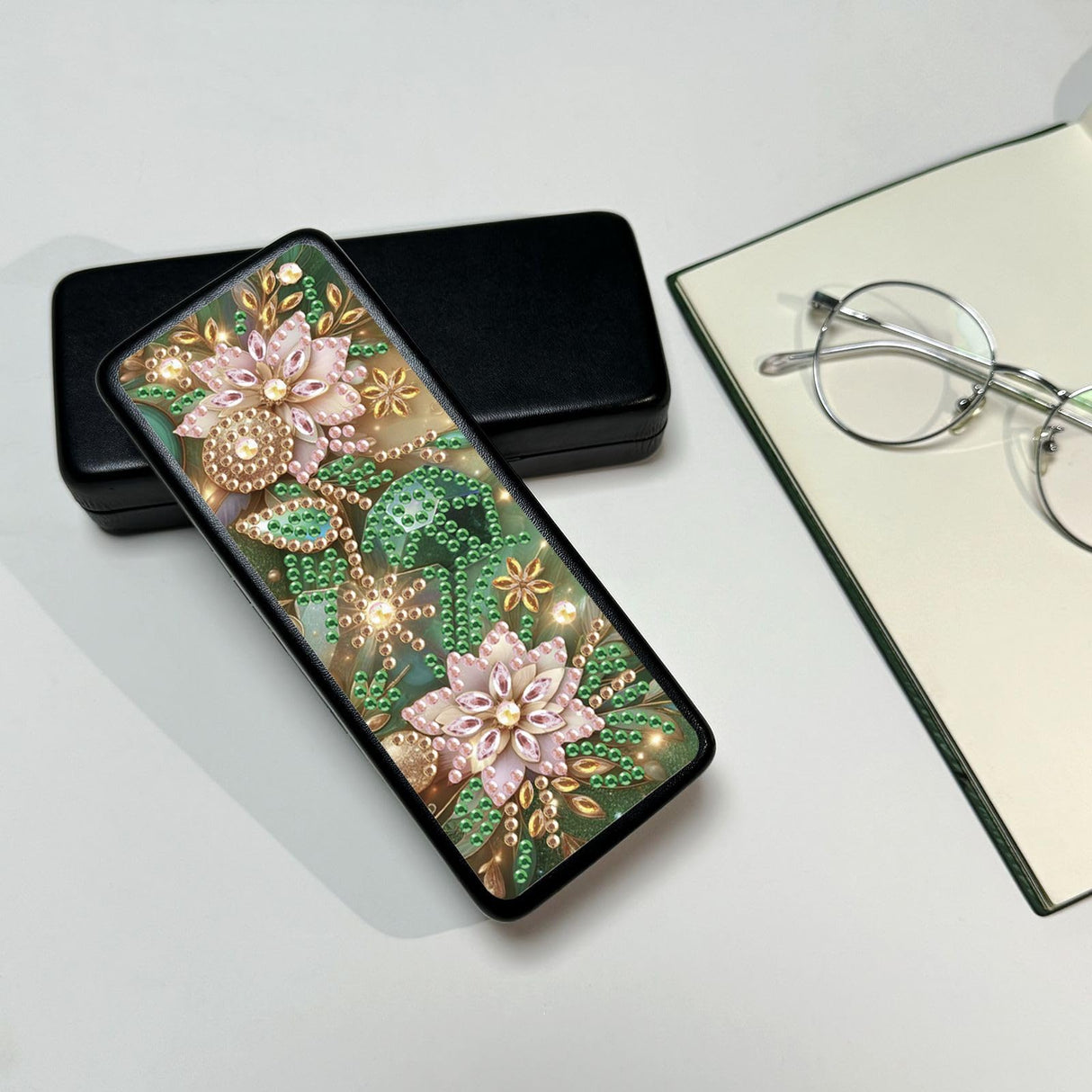 ARTopet Diamond Art Painting Eye Glass Case Portable Retro Sunglasses Glasses Storage Box Creative Design Anti-Stress DIY Handmade for Art Craft Gift Travel Sunglass-Pink Flower ARTopet