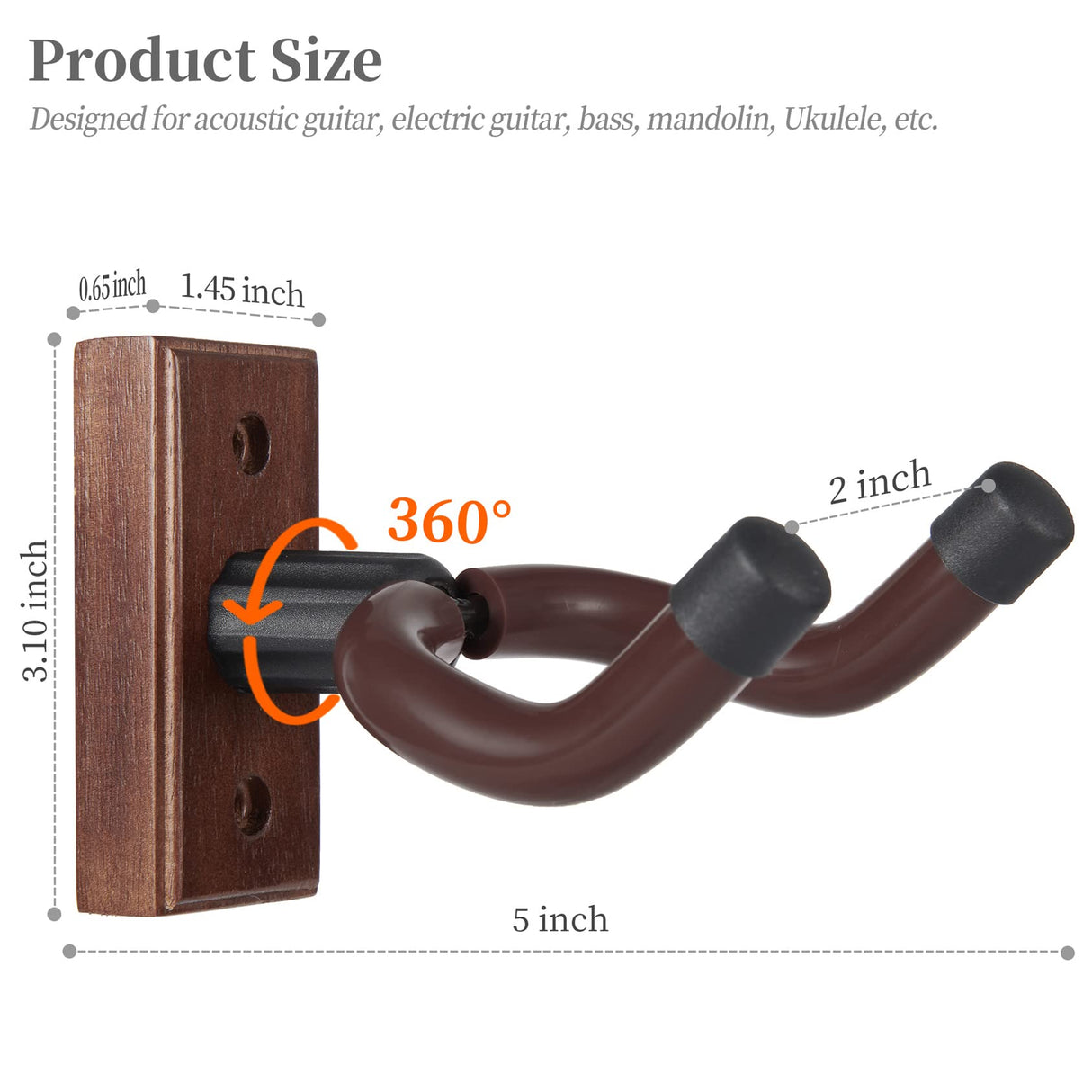 Guitar Wall Mount 2 Pack Wood Guitar Hanger for Safe Storage and Display Sturdy Wall Hanger for Acoustic Electric Guitar Bass Banjo Mandolin Sound harbor