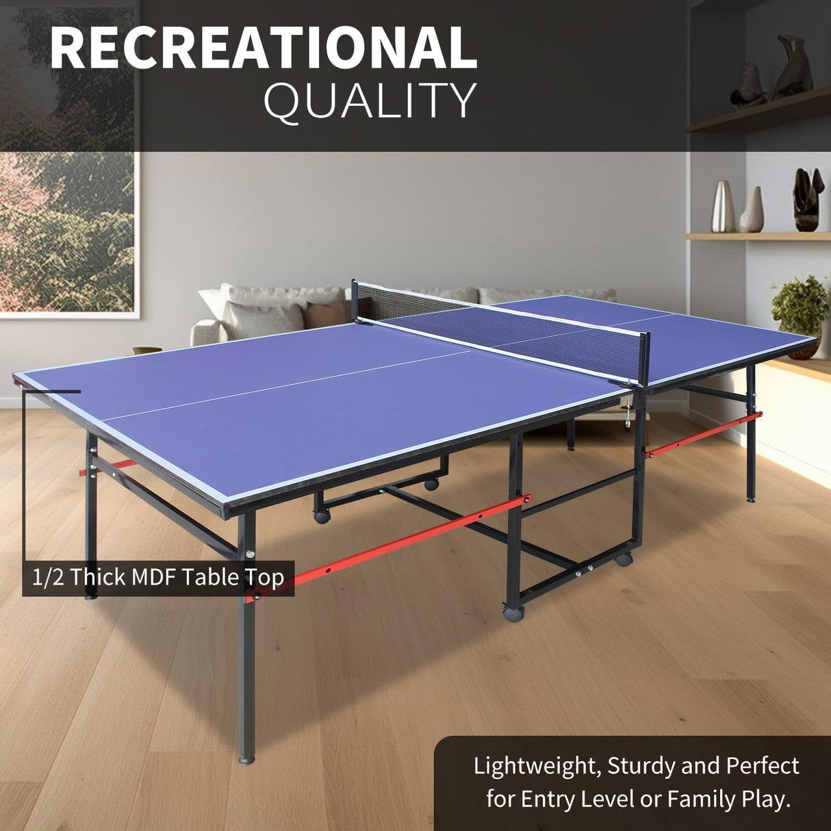 GarveeLife 8ft Mid-Size Portable Table Tennis Tables– Professional Outdoor Ping Pong Table Game, Foldable Ping Pong Game Set for Indoor/Outdoor,Table Top with Net, 2 Paddles and 3 Balls, Playback Mode GarveeLife