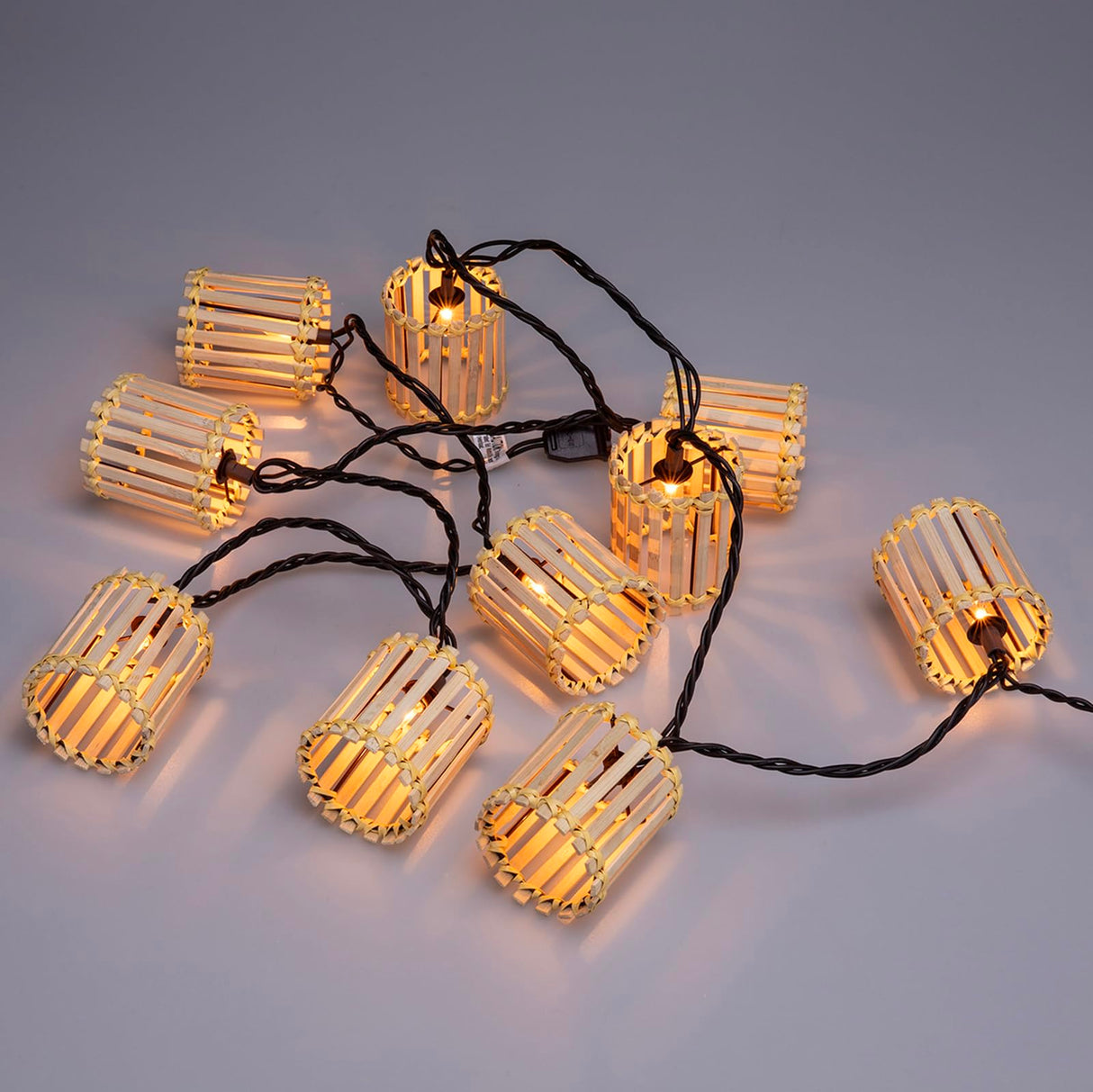 Decorative String Lights, 10 Incandescent Mini Bulbs with Natural Bamboo Woven Lampshade, 8.5Ft Connectable Waterproof Outdoor Lantern String Lights, Perfect for Patio, Garden Balcony, Pergola, Porch AVAMERY