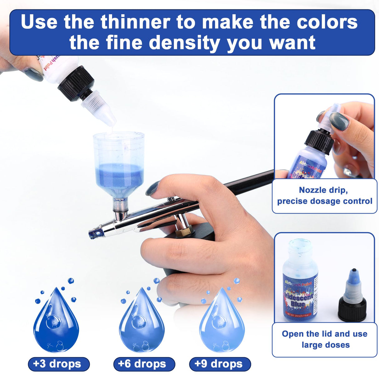 Airbrush Paint - 43 Colors Air Brush Paint Set with 2 Thinners, Ready to Spray Acrylic Pigments for Paintings, Water-Based Acrylic Dye for Metal, Plastic, Canvas, Wood, Leather, Shoes - 20ml/Bottle ART Hoom