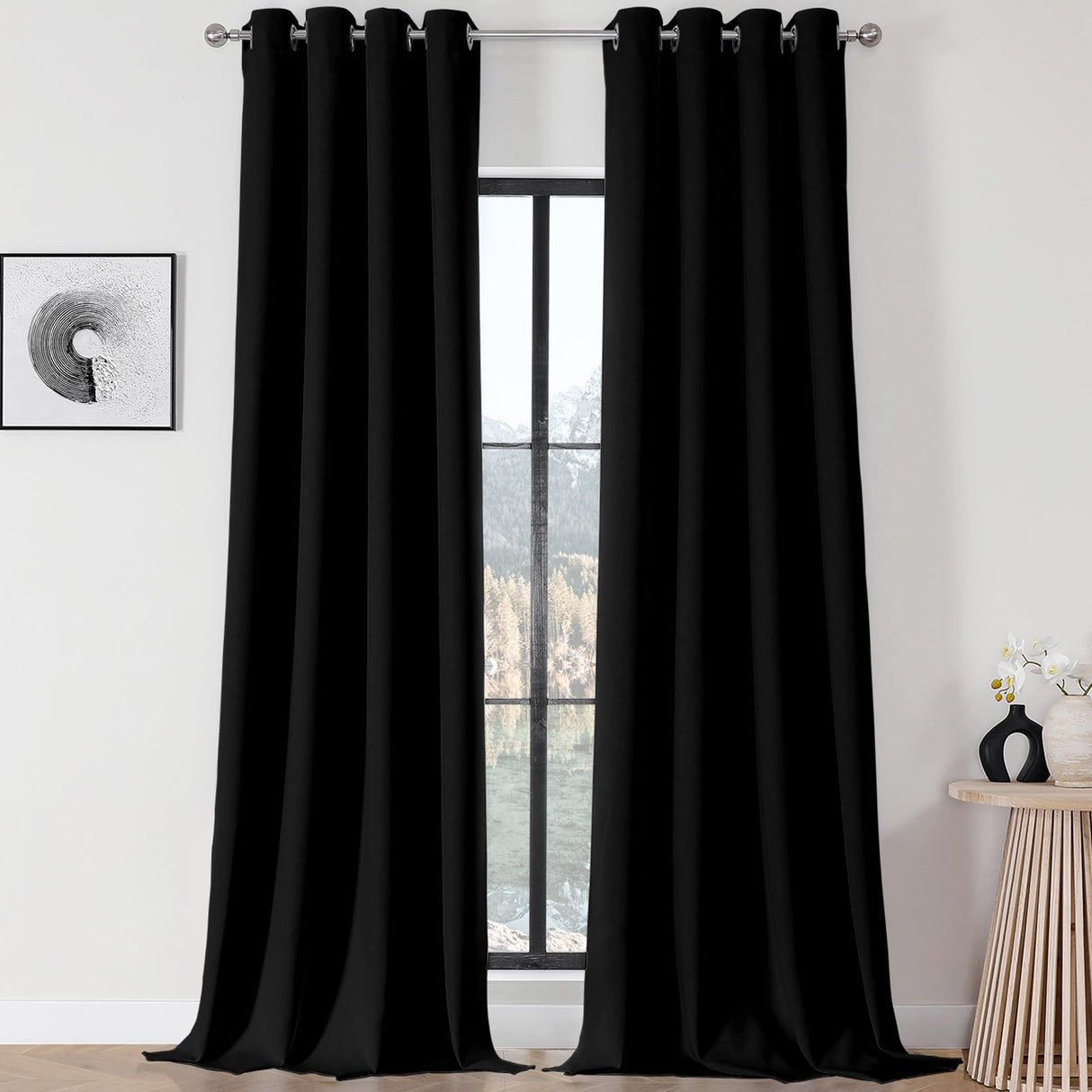 Joydeco Blackout Curtains 108 Inch Long 2 Panels Set, Thermal Insulated Long Curtains& Drapes 2 Burg, Room Darkening Grommet Drapes for Living Room Bedroom Window (Black, W52 x L108 Inch) Joydeco