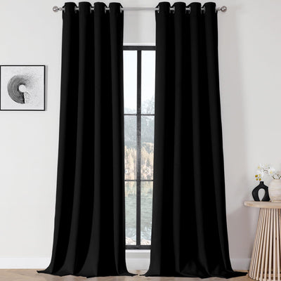 Joydeco Blackout Curtains 108 Inch Long 2 Panels Set, Thermal Insulated Long Curtains& Drapes 2 Burg, Room Darkening Grommet Drapes for Living Room Bedroom Window (Black, W52 x L108 Inch)