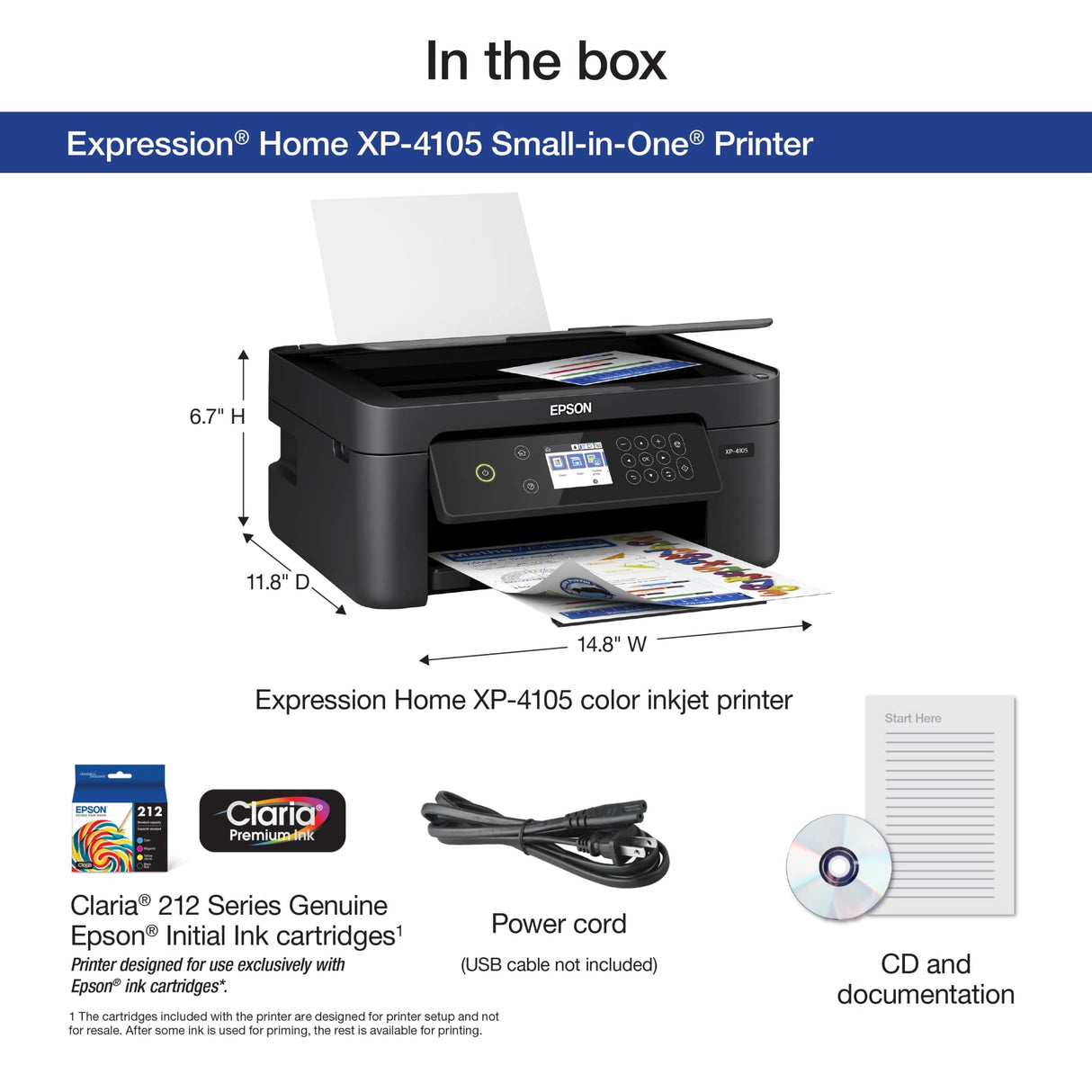 Epson Expression Home XP-4105 All-in-One Wireless Color Inkjet Printer, Black - Print Copy Scan - 2.4" Color LCD, 10.0 ppm, 5760 x 1440 dpi, Auto 2-Sided Printing, Voice Activated Epson