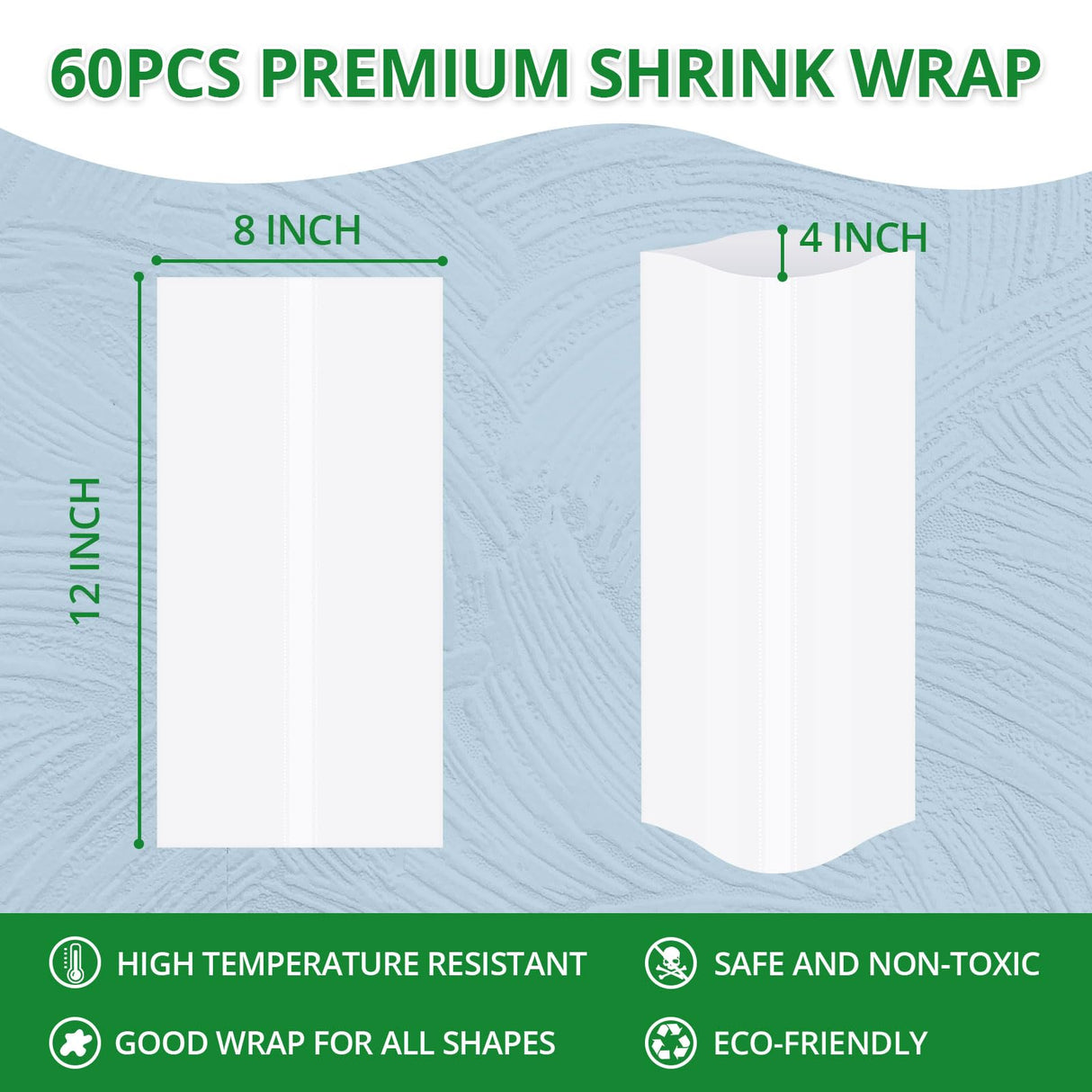 HTVRONT Shrink Wrap for Sublimation Tumblers 8 X 12 Inch - 60PCS Sublimation Shrink Wrap Sleeves, Heat-Resistant Tumbler Shrink Wrap Film HTVRONT