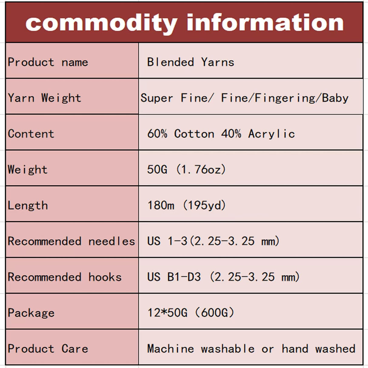 QKHEE Yarn for Crocheting and Knitting 12 * 1.76 Oz (50G) /195yd, Fine/Fingering Weight (1), 60% Cotton 40% Acrylic Soft Yarn kit for Making Sweater and amigurumi (Rainbow) QKHEE