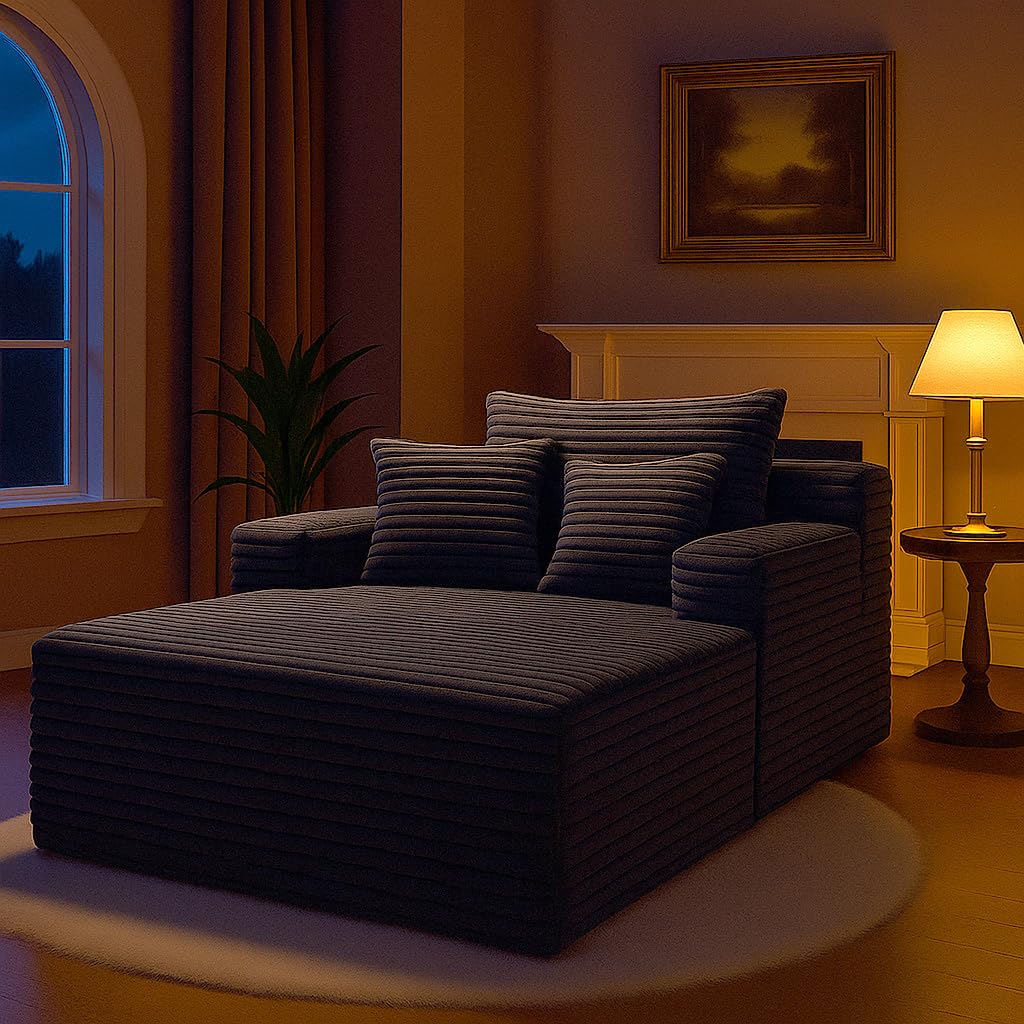 COMHOMA 67" Oversized Chaise Lounge Chair with 3 Comfy Pillows,Upholstered Sofa Bed Sleeper Couch Wide Arms Corduroy Fabric High-Density Foam for Living Room No Assembly Required,Dark Grey COMHOMA