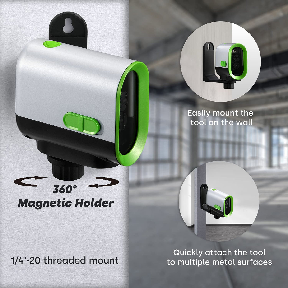 ENVENTOR Green Laser Level, 164FT USB Rechargeable Li-ion Battery 360° Self Leveling Laser Level for Wall Picture Hanging, Waterproof Cross Line Laser Tool Outdoor with Pulse Mode, Magnetic Base Enventor