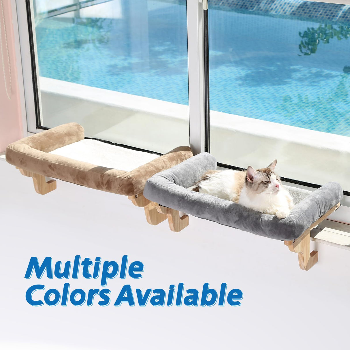 Zakkart Cat Perch for Window Sill with Bolster - Orthopedic Hammock Design with Premium Hardwood & Robust Metal Frame - Cat Window Seat for Large Cats and Kittens - Natural Color Wood with Gray Bed Zakkart