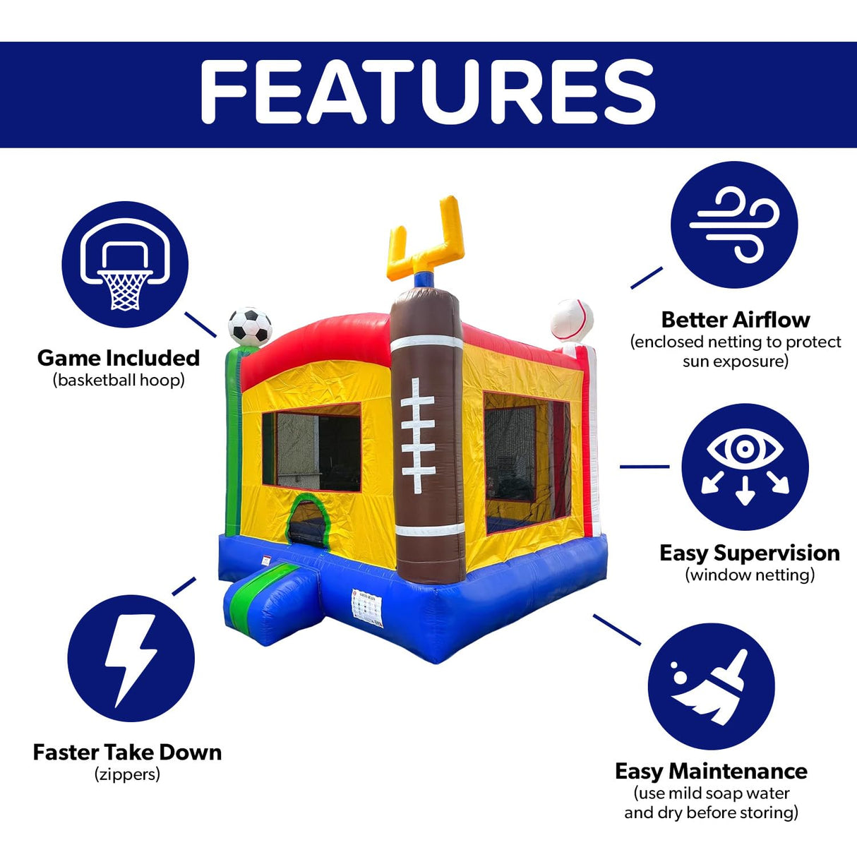 HeroKiddo Sports Commercial Grade Bounce House for Kids and Adults (with Blower), Basketball Hoop, Outdoor Indoor, Birthday Party, Rental Quality, Big Inflatable, All Seasons HERO KIDDO