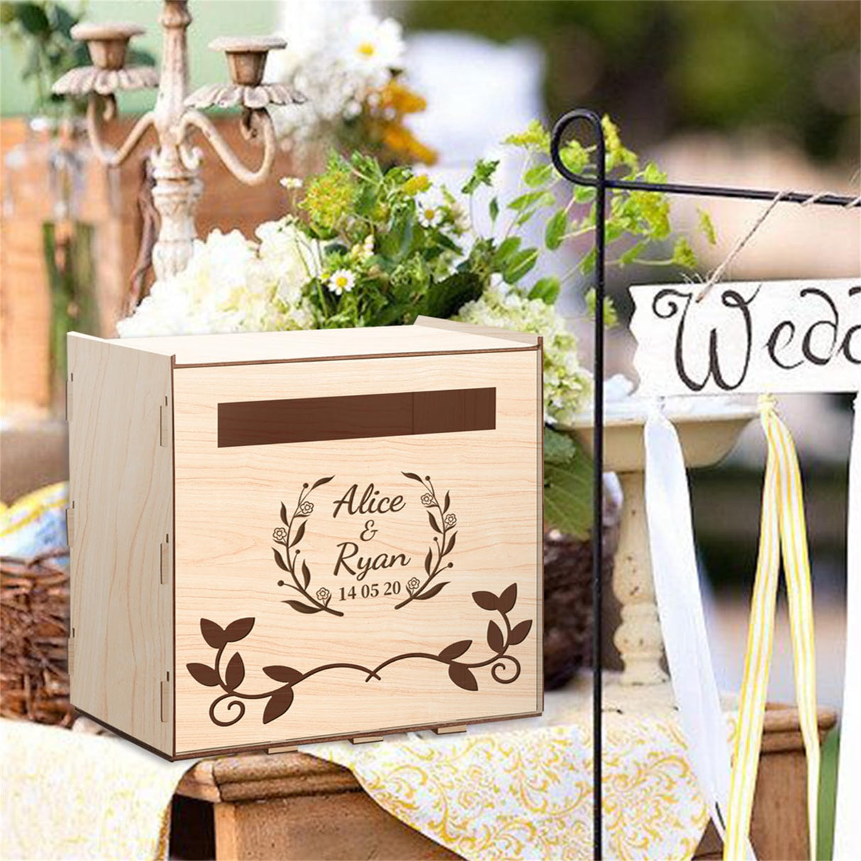 Personalized Wooden Card Box for Wedding Reception Custom Wooden Wedding Card Box Holder with Slot Wedding Money Box Holder with Name and Date Engagement Party Envelope Keepsake Memory Chest Smallduuck