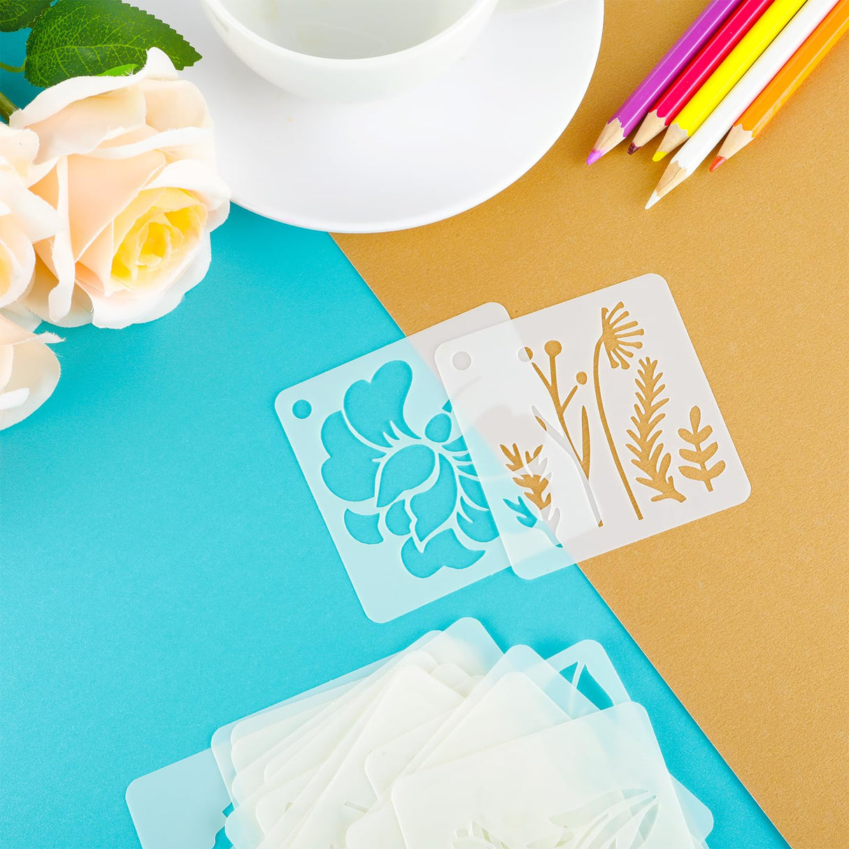 Ymapinc 20 Pcs 2.95 Inch Flower Stencils for Crafts, Rock Painting, Home Decor Ymapinc