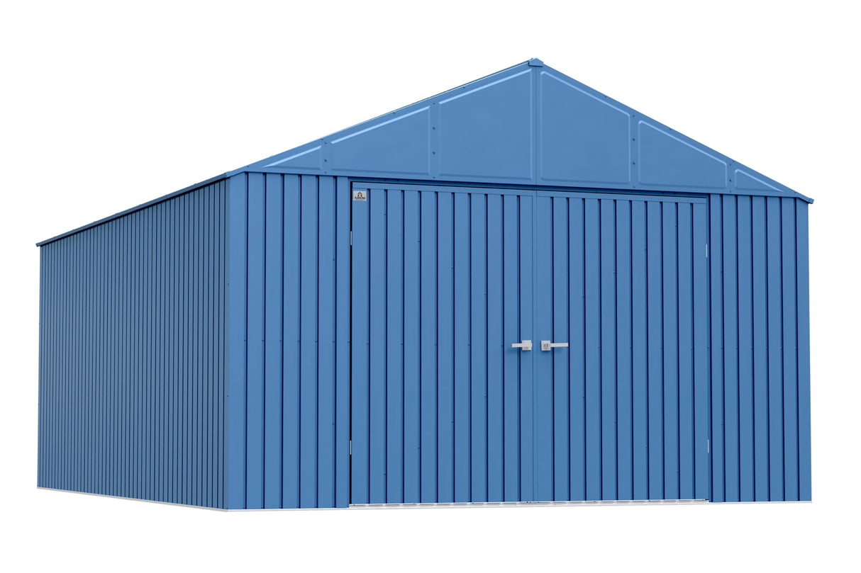 Arrow Shed Elite 12' x 16' Tall Outdoor Steel Storage Shed with High Gable and Lockable Doors Storage Building, Blue Grey Arrow