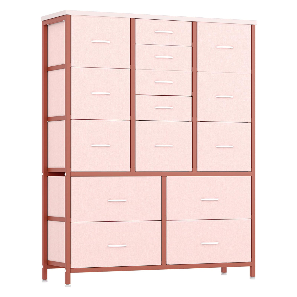 ElectraSpeedy 15 Drawers Dresser, Tall Dressers for Bedroom, Large Chests of Drawers, Fabric Storage Dresser Organizer Unit for Closet, Hallway, Living Room (Pink Wood Grain Print) ElectraSpeedy