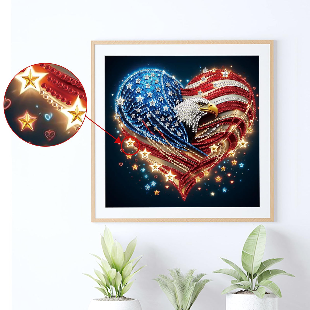 antor Diamond Art Kits for Adults – Special Shape Eagle Heart with American Flag, 5D Crystal Rhinestones Patriotic Diamond Painting Kit antor