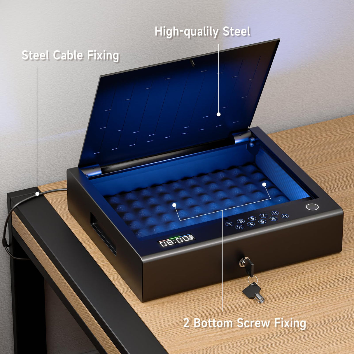 KESONS Gun Safe,Biometric Gun Safe for Pistols,Fingerprint ≤0.1s Quick Access Handgun Safe Pistol Safe with LCD Display for Time Battery/Full-digital Keypad,Safe for Nightstand,car (Frosted Black) KESONS