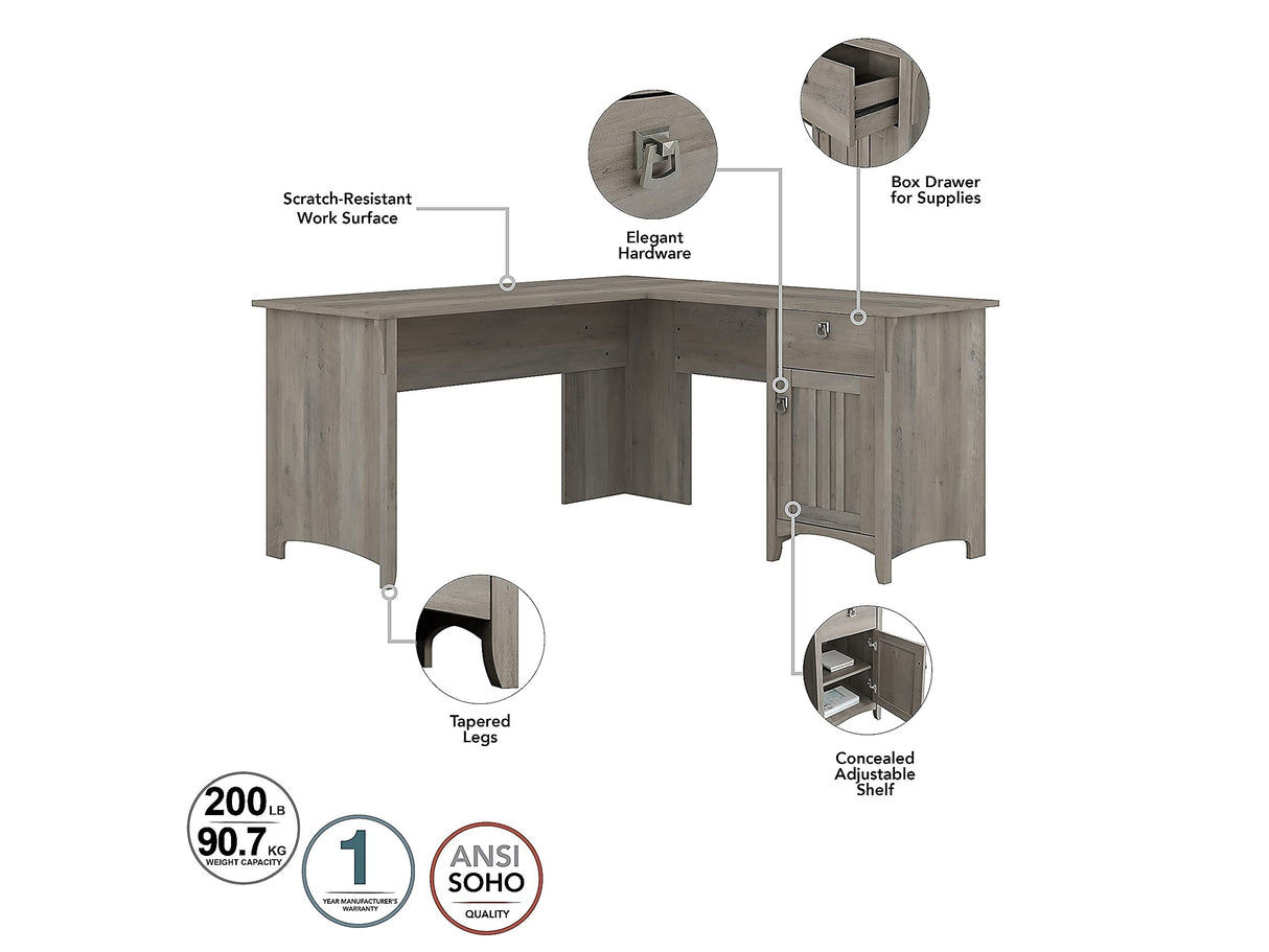 Bush Business Furniture Salinas 60W L-Shaped Desk Set with Hutch, File Cabinet & Bookcase in Driftwood Gray Bush Business Furniture