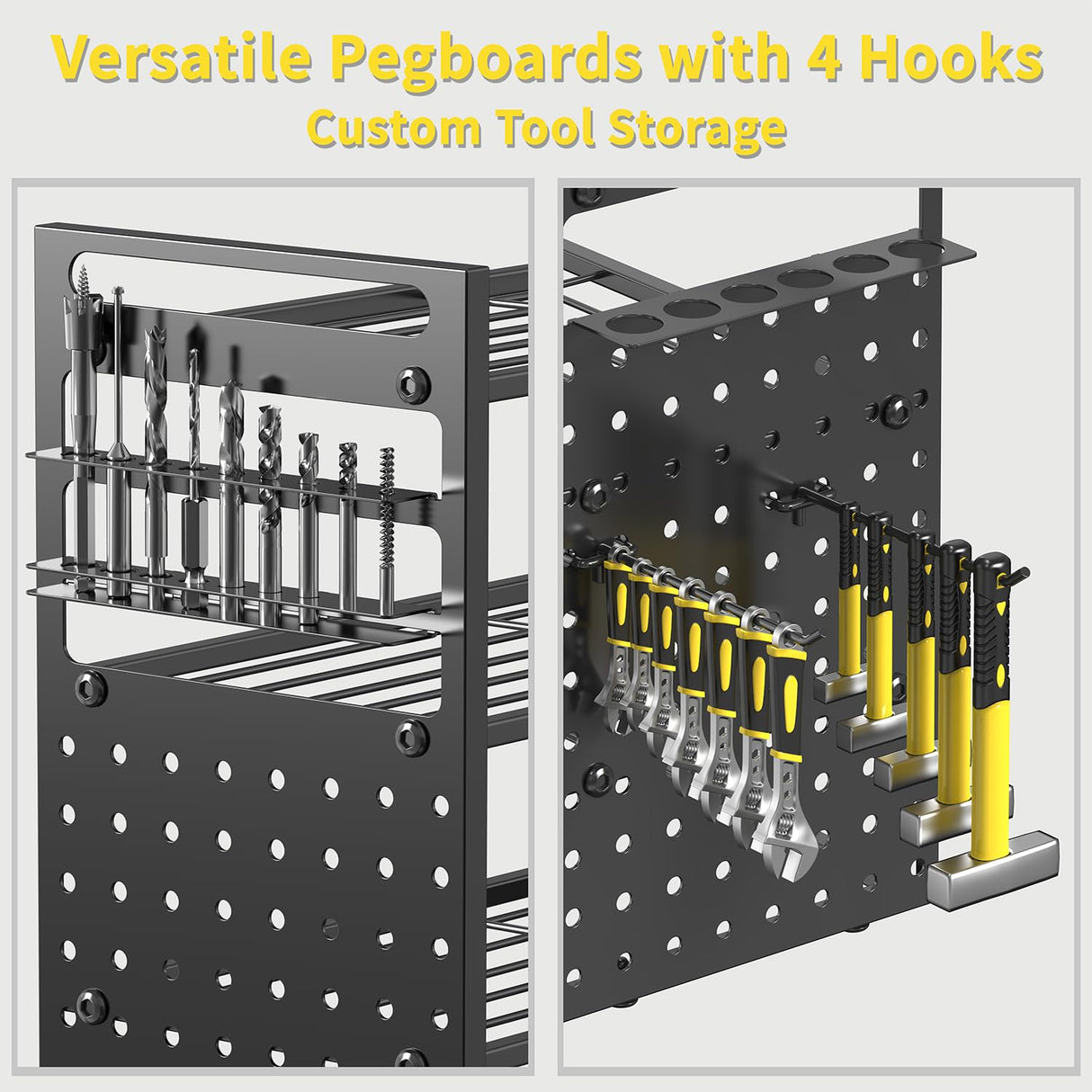 Frizoky 52'' Heavy Duty Power Tool Organizer Rack | 660lbs Capacity 4-Tier Wall Mount Garage Storage Shelf | Adjustable Pegboard Tool Storage for Workshop, Garage, and DIY Enthusiasts Frizoky