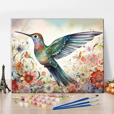 Hummingbird Paint by Numbers Kit for Adults Beginners, DIY Animals Acrylic Paint by Numbers Kits on Canvas, Blooming Flowers Oil Painting for Adults Home Wall Decor 16"x20"(Frameless)
