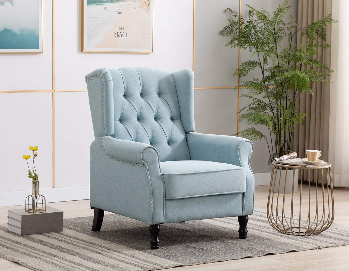Artechworks Winged Fabric Modern Accent Chair Tufted Arm Club Chair Linen Single Sofa with Wooden Legs Comfy Upholstered for Reading Living Room Bedroom Office,Light Blue Artechworks