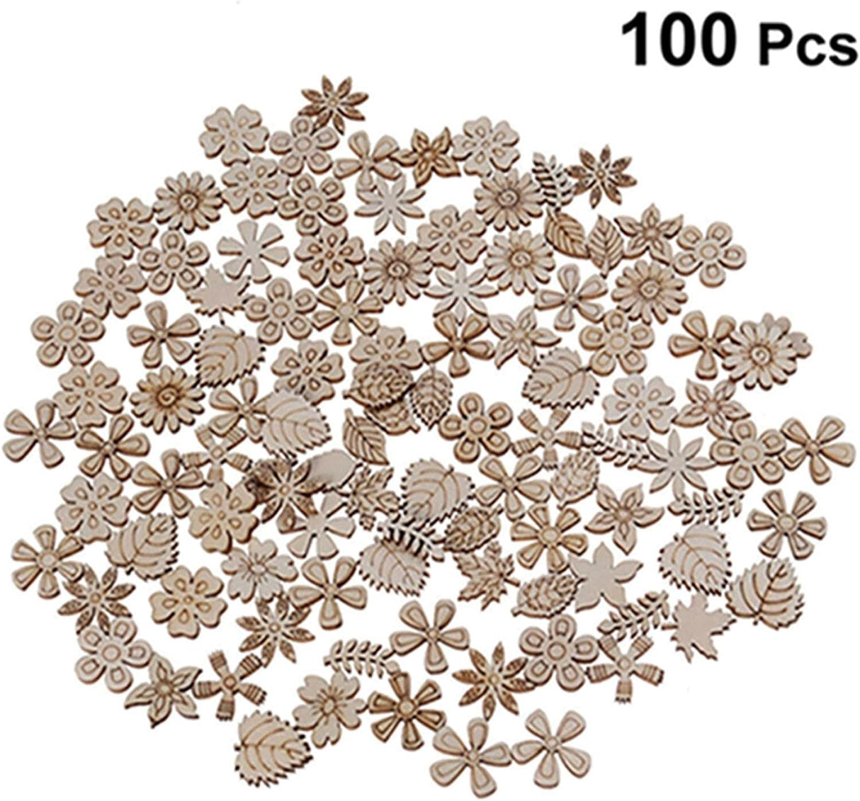 100 Pcs Unfinished Wooden Flower Wood Slice Leaf Pattern Wood Cutouts Wood Pieces Mini Wooden Handmade Crafts Decoration, Craft Supplies Sluswallow