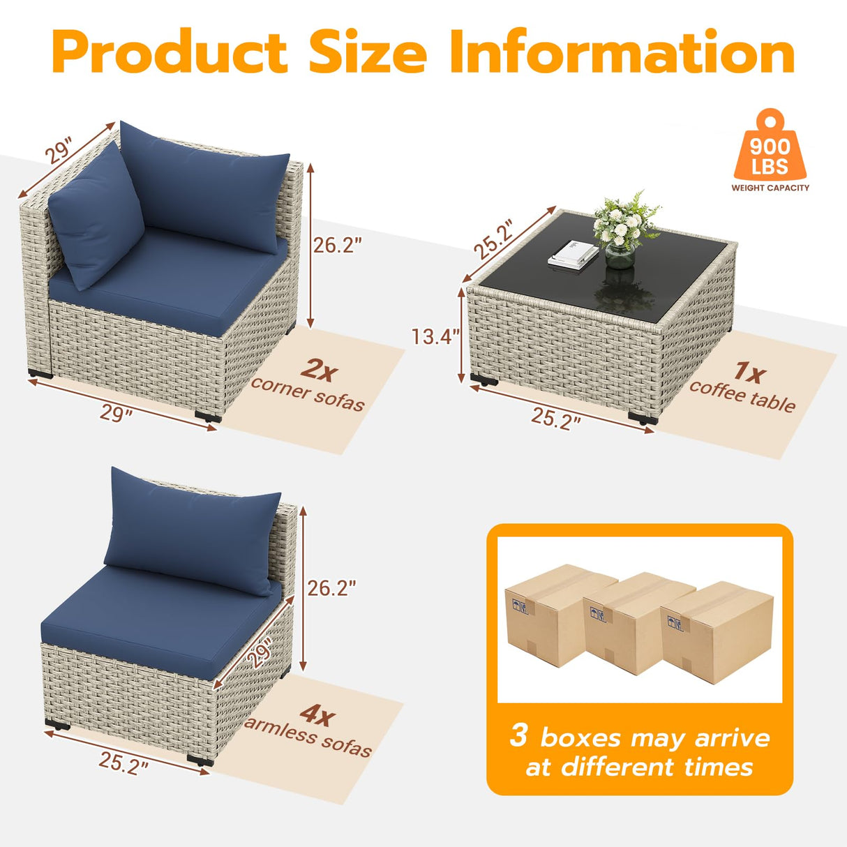 UDPATIO Outdoor Patio Furniture Set, 7-Piece Modular Sectional Sofa with Tea Table, PE Wicker Outdoor Conversation Set for Patio, Garden, Backyard Blue UDPATIO