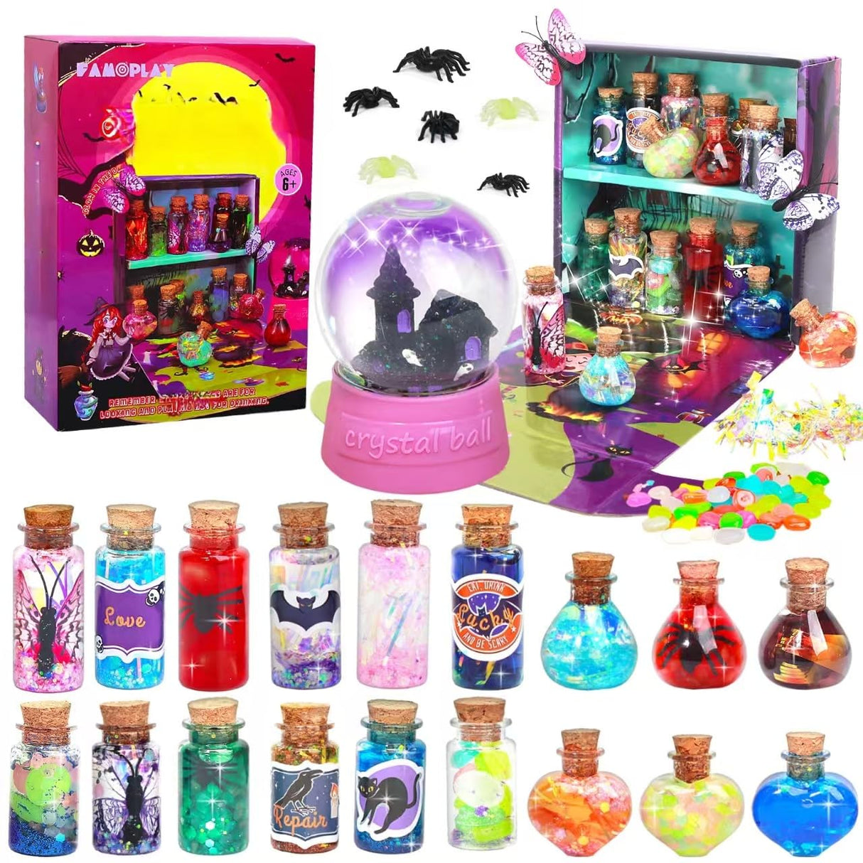 FAMOPLAY Mystery Potion Kit for Kids, Magic Mix Kit 18 Bottles, Witch Potion Making Kit, Magic Crystal Castlel, Halloween Decorations Birthday Gifts Toys for Boys and Girls Age 6 7 8 9 10+ FAMOPLAY