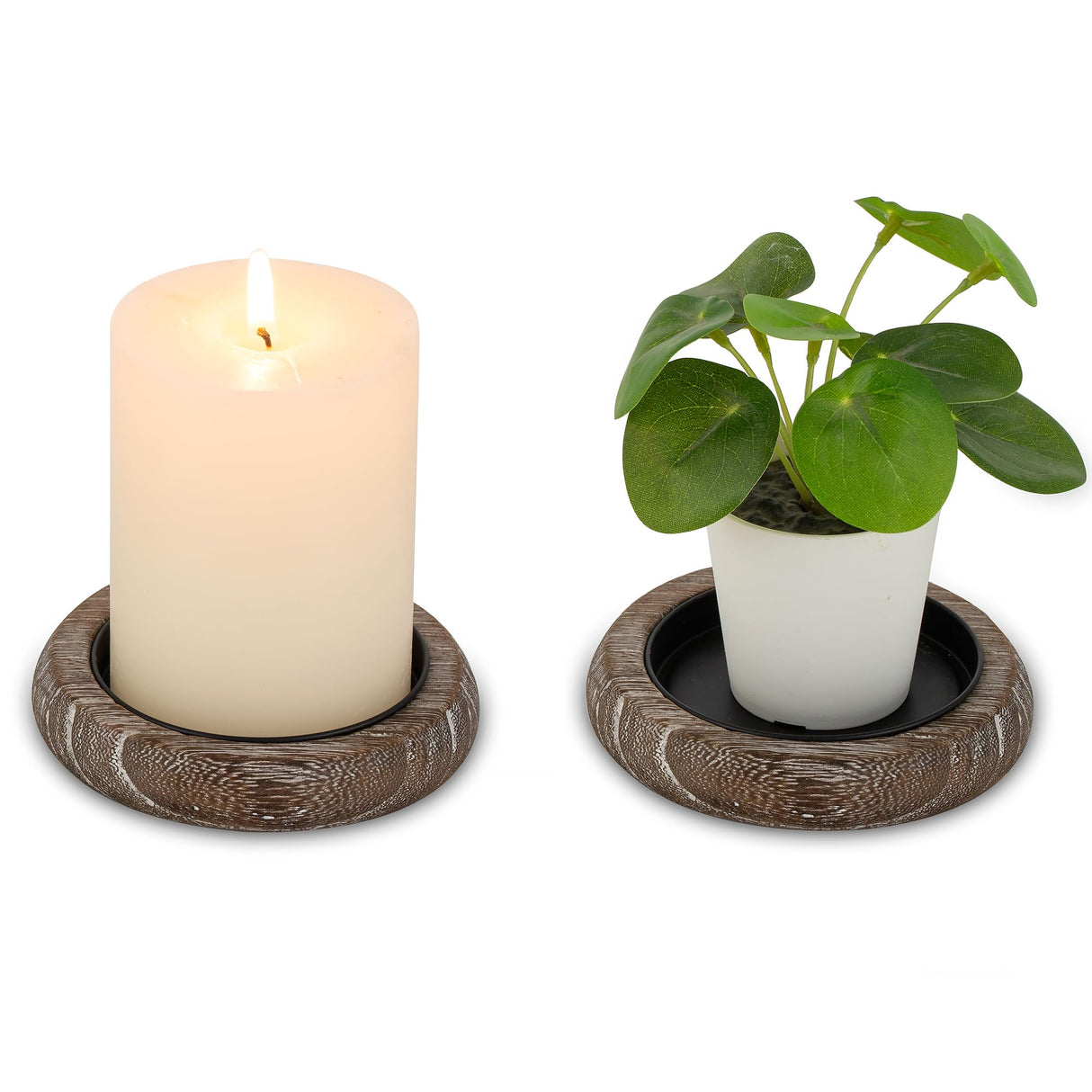 Wood Candle Holders Candle Plate: 2 Pcs Wooden Candle Plate for Pillar Candles Farmhouse Candle Tray Candle Holder Set Small Rustic Candle Holder Plate Stand Dish for Event Home Inweder