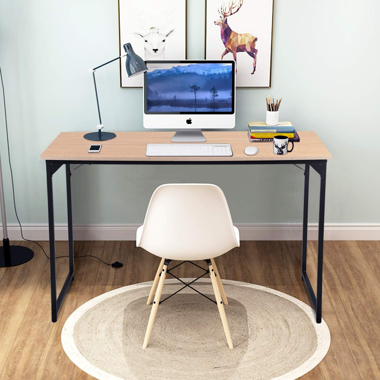 Computer Desk,47.2 inches Home Office Desk Writing Study Table Modern Simple Style PC Desk with Metal Frame,Nature BestOffice