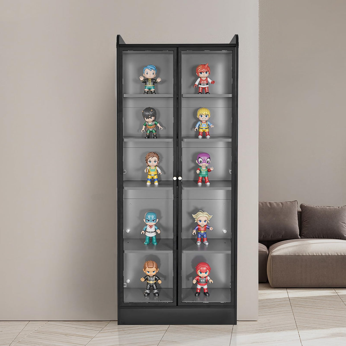 VEVOR Display Cabinet with Doors, 67 in Tall Lighted Display Case with 2 Adjustable Shelves, 5-Tier Curio Collectibles Storage Cabinet, Bookshelf Bookcase for Pantry Bedroom Living Room Office VEVOR