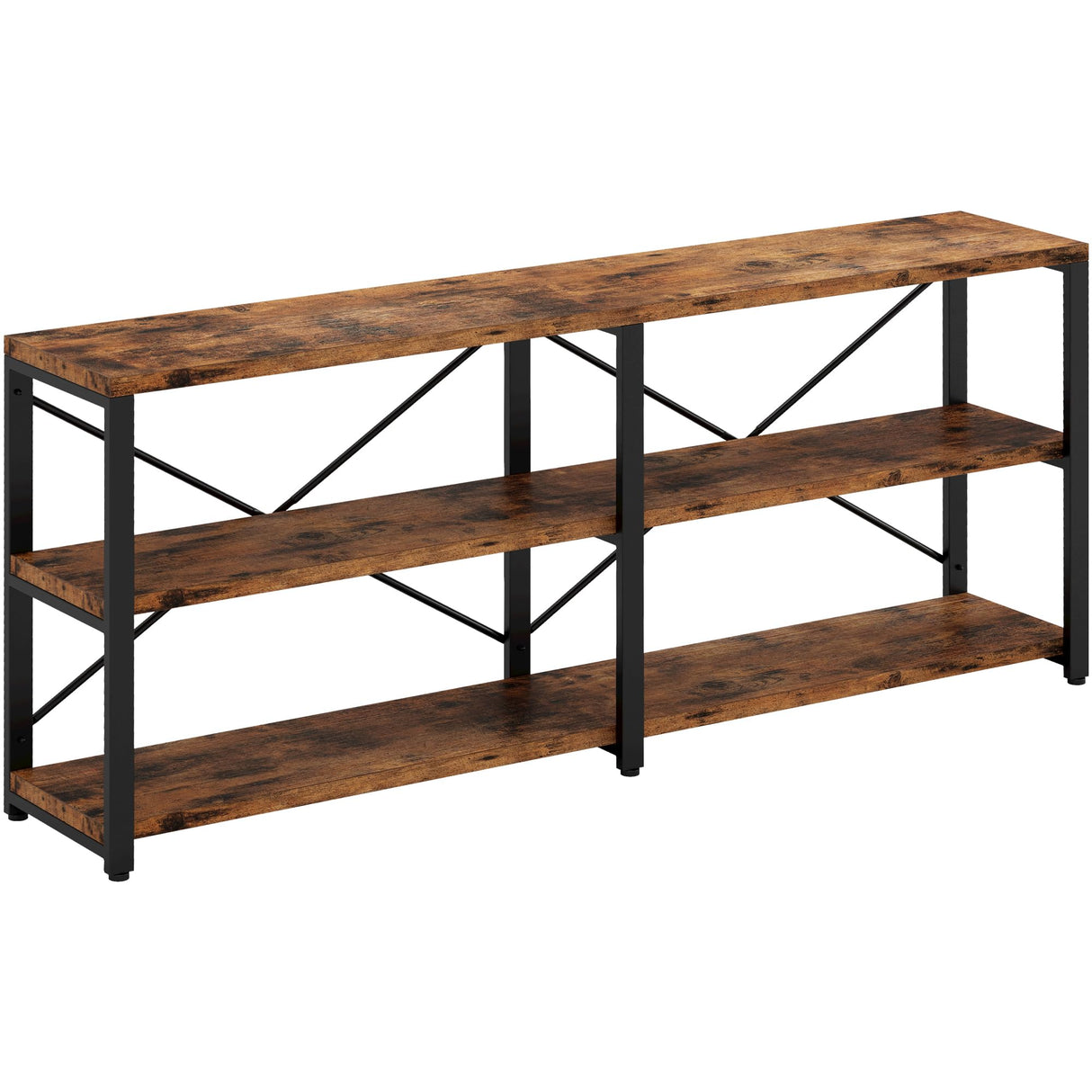 IRONCK Rustic Entryway Console Table, Long Hallway Table 70.8 in 3-Tier, TV Stand Entertainment Center Media Stand for Living Room, Industrial Style, Vintage Brown IRONCK