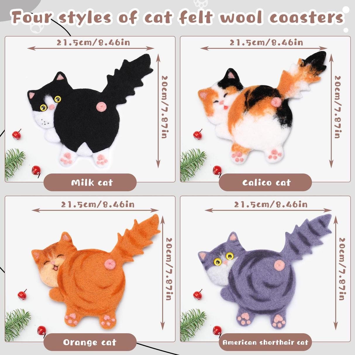 OEHPICC Cat Coasters Needle Felting Kit,Needle Felting Starter Kit,Wool Felting Kit with Wool Roving, Foam Pad and Instructions for DIY Felting Starters OEHPICC