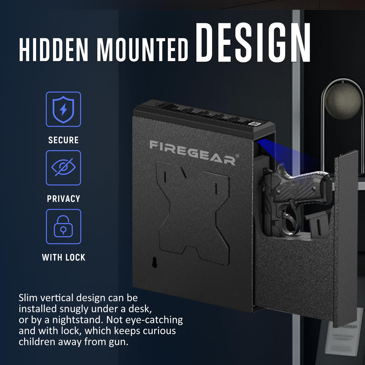 FIREGEAR Gun Safe Biometric Pistol Safe, Quick Access Handgun Safe, Safes for Handgun with Fingerprint, PIN Code, KEY, Mounted Nightstand and Gun Lock FIREGEAR