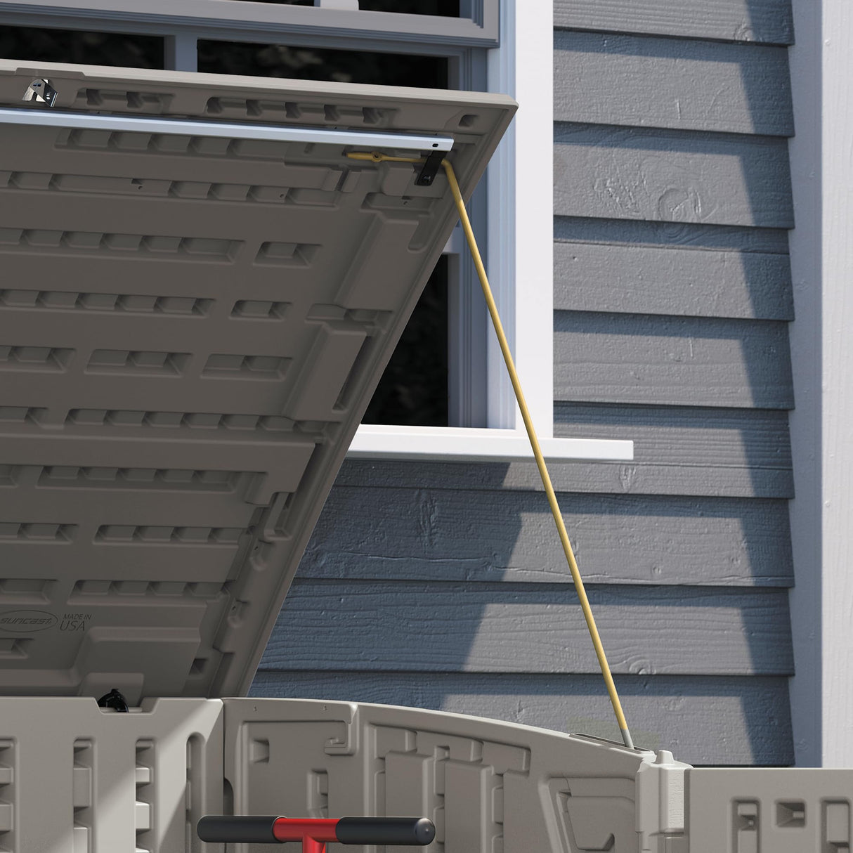 Craftsman Horizontal Shed, Compact Outdoor Storage System, 34 Cu. Ft. Capacity, Made in USA - Lockable Multi-Wall Resin Organizer for Garbage Cans, Garden Tools, Bins, Bikes and Yard Equipment CRAFTSMAN