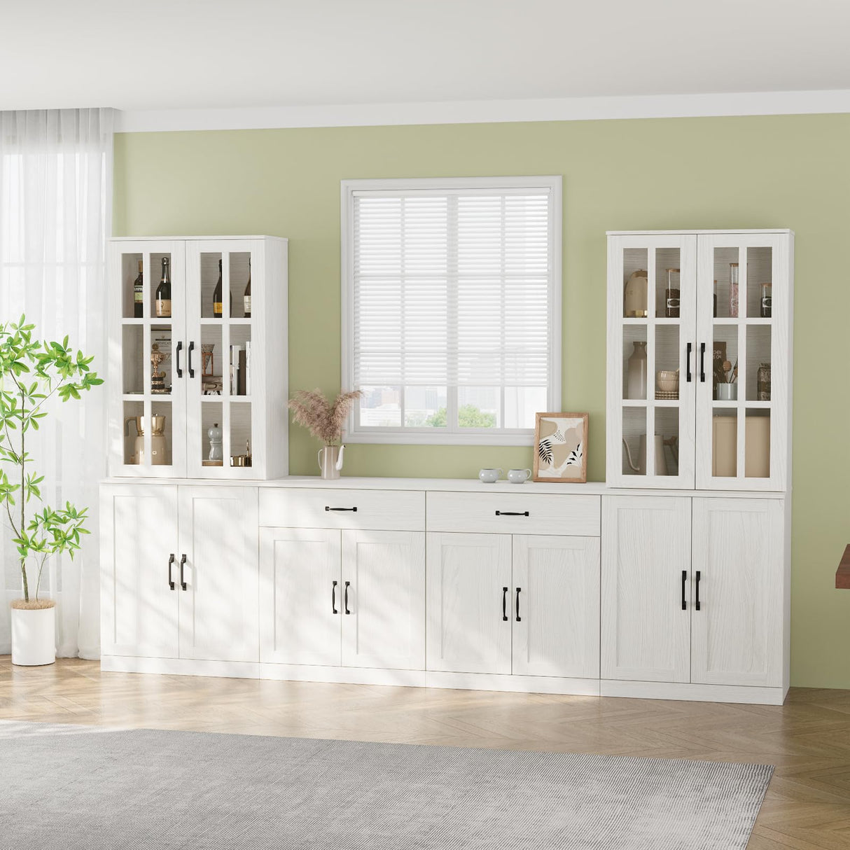 VOWNER 95" TV Stand for TVs up to 75", 4-Piece TV Hutch with Cabinets, Entertainment Center with Bookshelves, Modular TV Console for Living Room, 2D+2F (White) VOWNER