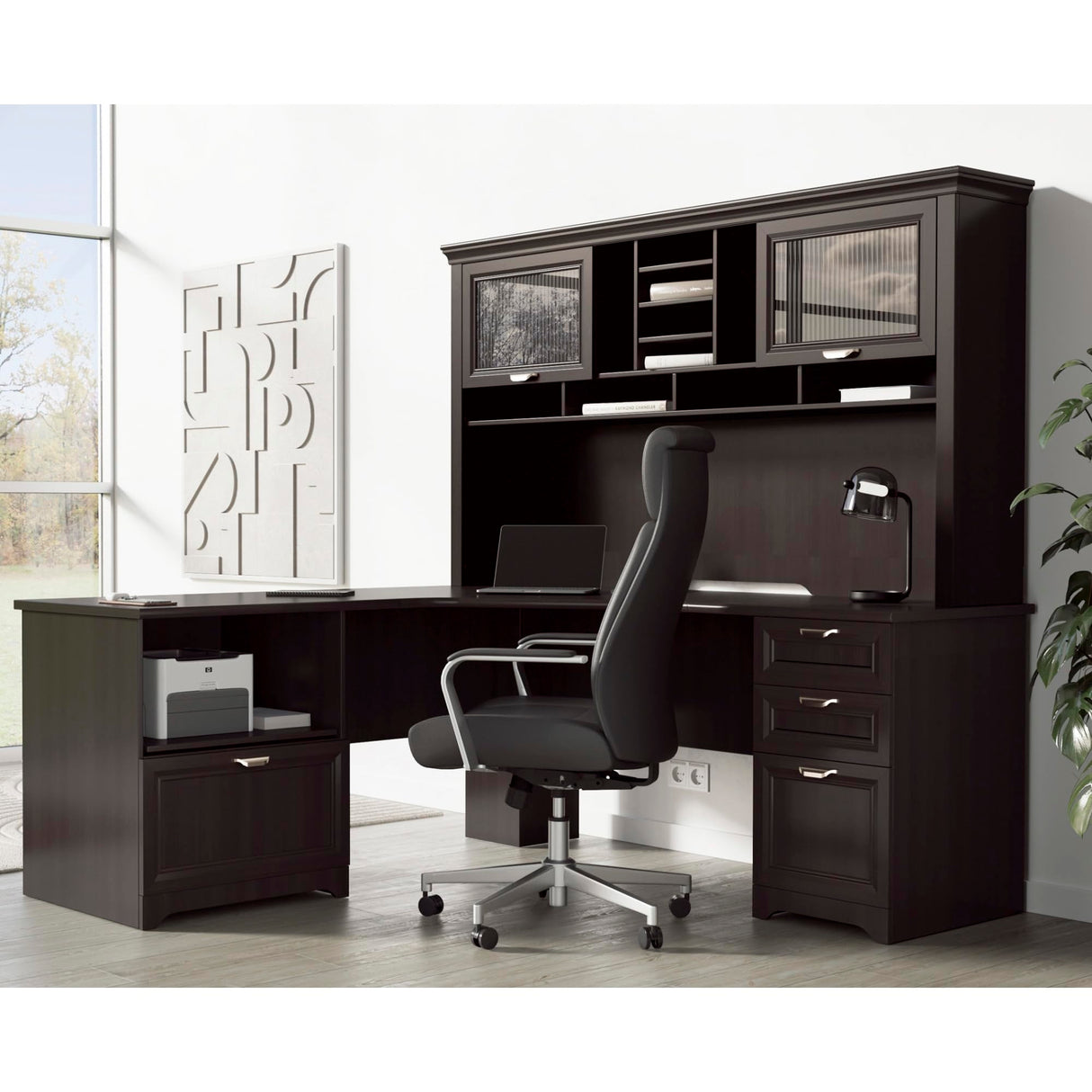 Realspace® Magellan Performance 71"W L-Shaped Corner Desk, Espresso Realspace