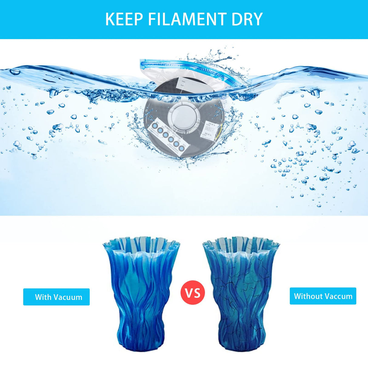 Domsanistor 3D Printing Filament Storage Bag Vacuum Kit, 20 Spool Storage Sealing Bags, Dust Proof Humidity Resistant 11.8 x 13.4 in for 1kg Spool Domsanistor