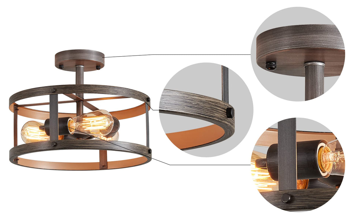 AGV LIGHTING Semi Flush Mount Ceiling Light Fixture, Farmhouse Close to Ceiling Light with There-light AGV LIGHTING