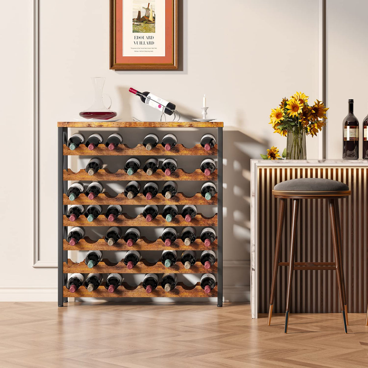 Homeiju 56-Bottle Freestanding Wine Rack, Wooden Wine Rack Storage Shelf, Stackable Wine Bottle Rack with Tabletop for Living Room,Kitchen or Wine Homeiju