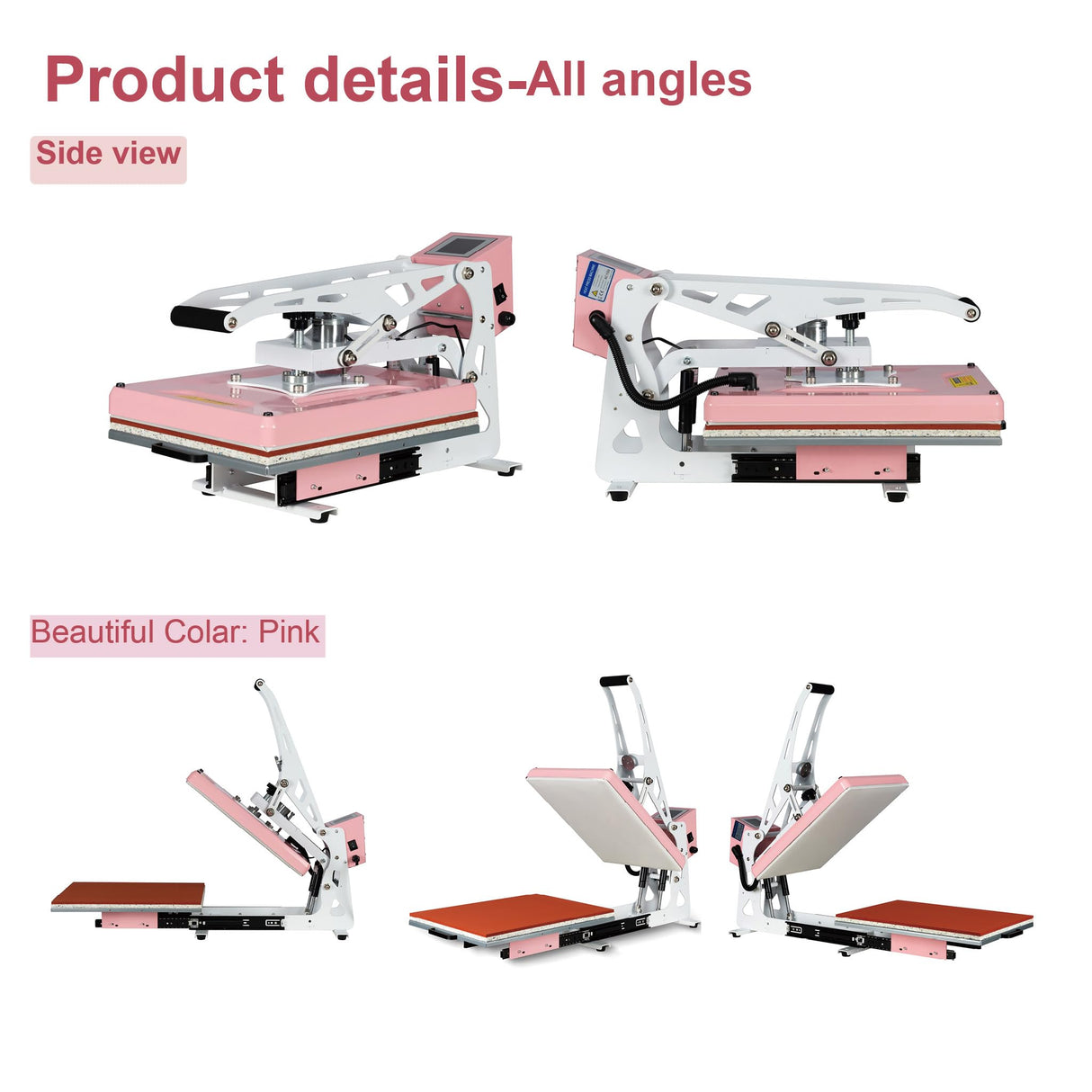 16x24 Semi-Automatic Heat Press Machine with Auto Open and Slide-Out Base (Pink+White, 13'' x 18'' (33 x 45cm)) ZJBFXY88