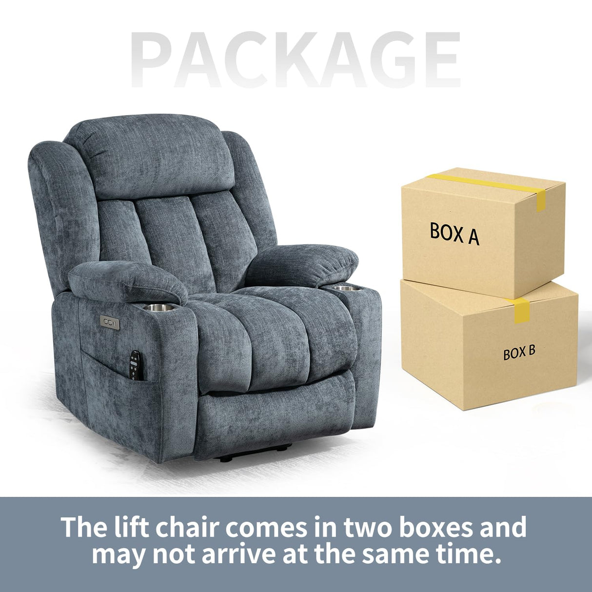 Trustyue Power Lift Chair with Full-Body Massage and Heat, Electric Recliner Chairs for Adults, Remote Control, Standing Assistance, USB Ports, Stainless Steel Cup Holders, Chenille Blue Trustyue